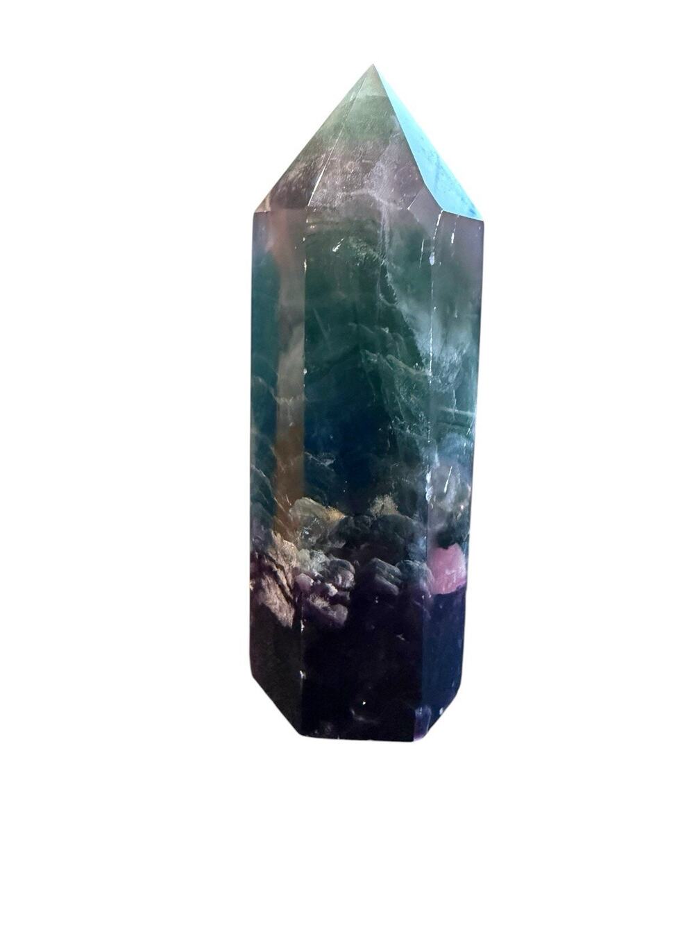 4.5” Rainbow Fluorite Tower Green & Purple 10.8 oz Natural Crystal